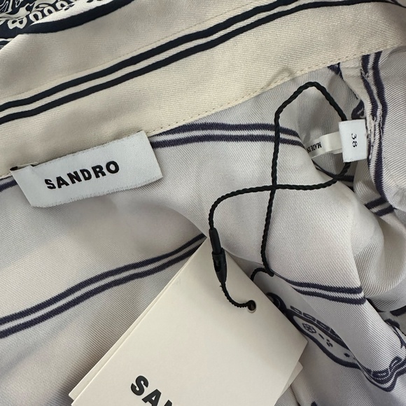 Sandro patterned paisley scarf print Marine beige midi dress NO OFFERS - Picture 9 of 11